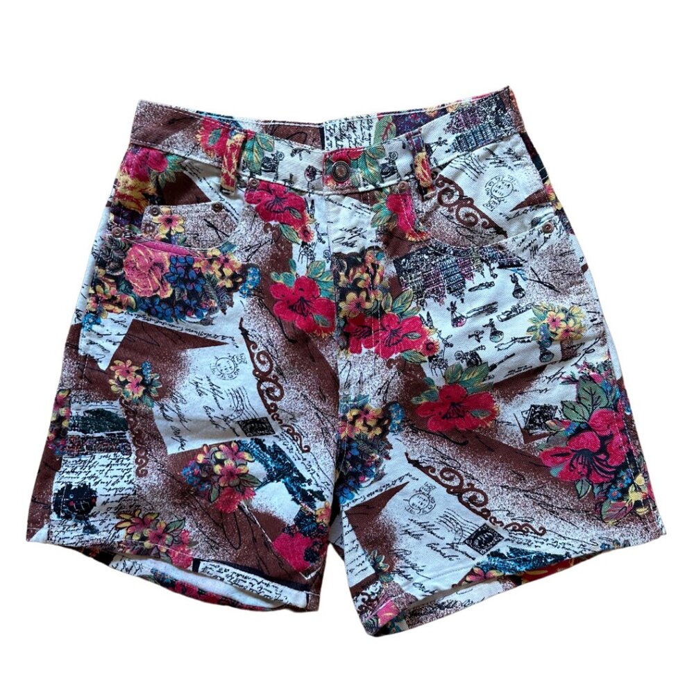 Rare Vintage Michael G High Waisted Printed Denim Shorts Size 5